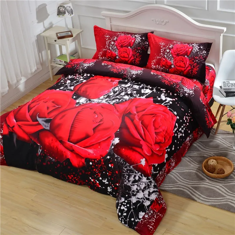

NEWLY luxury soft redrose bedding set duvet cover set queen size