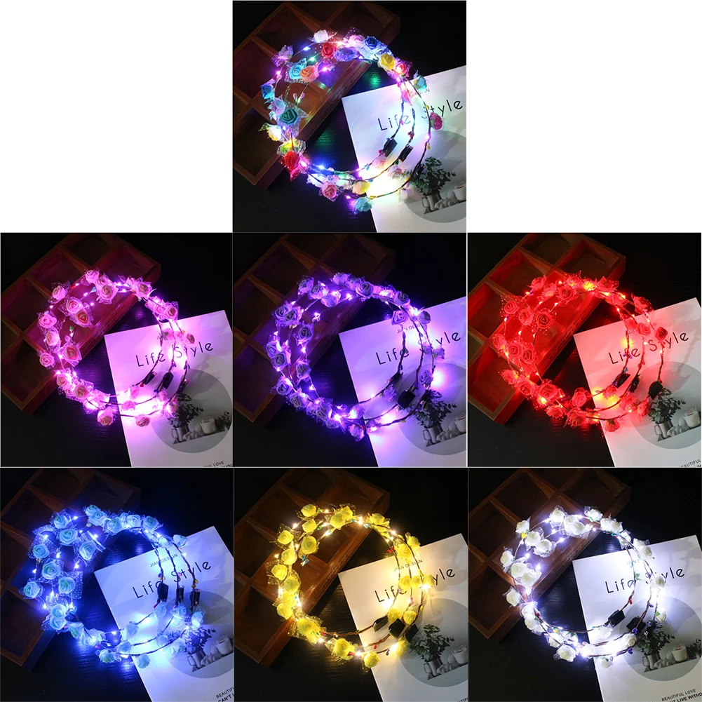 Party Glowing Wreath Halloween Crown Flower Headband Bright Girls Color Random LED Light Up Multicolor Hair 4