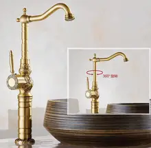 High Quality Luxury antique bronze water Tap copper carving Deck mounted Bathroom basin faucet Tall sink Faucet Mixer Tap