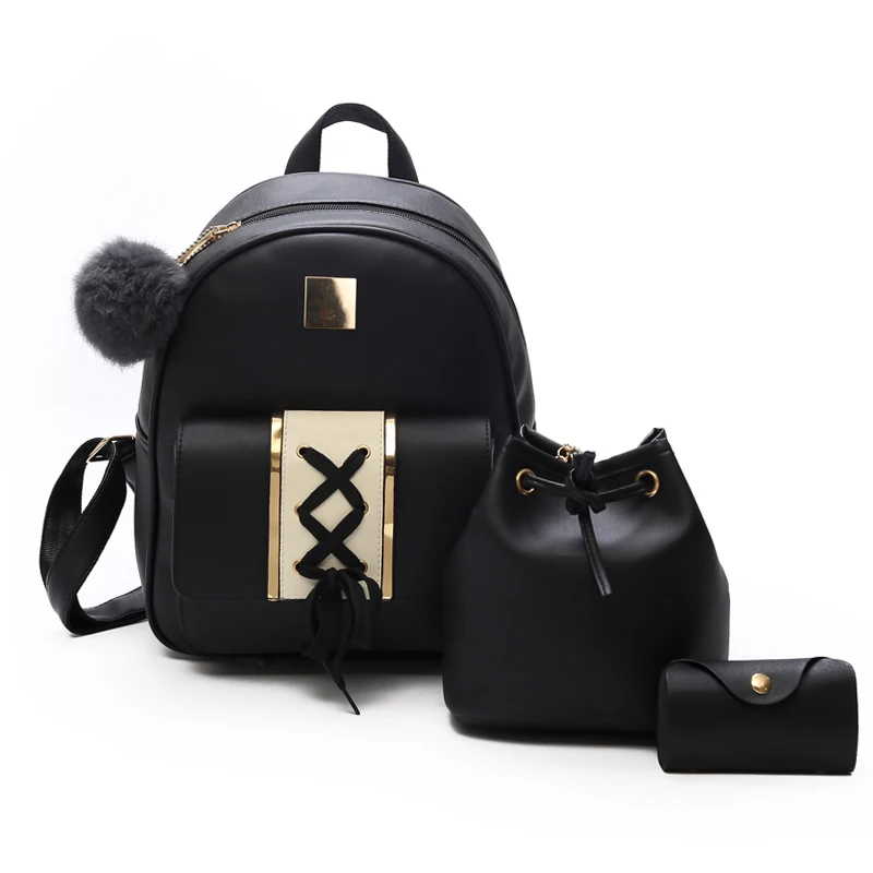 Mochila feminina meninas sólido ombro de couro