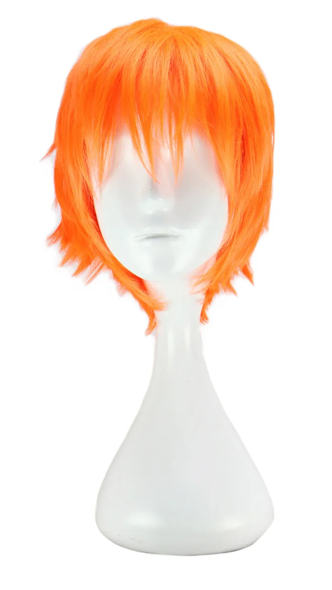 QQXCAIW Men Boy Short Orange Cosplay Wig 32 Cm Heat Resistant Synthetic