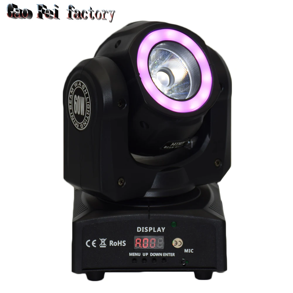 

high quality mini LED moving head 60W of RGBW LED beam spot light with Ring back wash light for dj stage