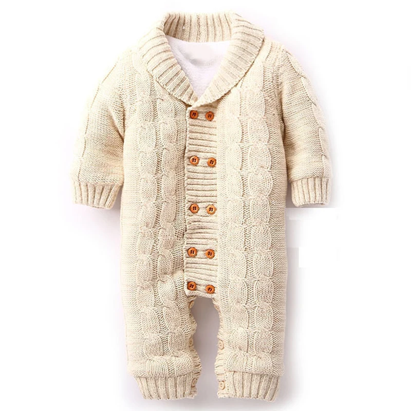 Baby Knitted Rompers Winter Thick Warm Kids Outerwear Double Breasted