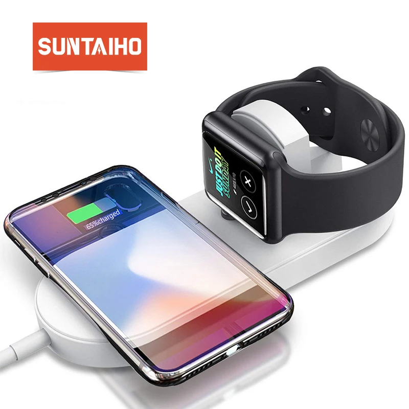 Suntaiho Qi Wireless Charger 2 in 1 Dual charge Docks For iPhone XR XS MAX mate 20 pro i watch 3 4 Fast Charging for Samsung S9
