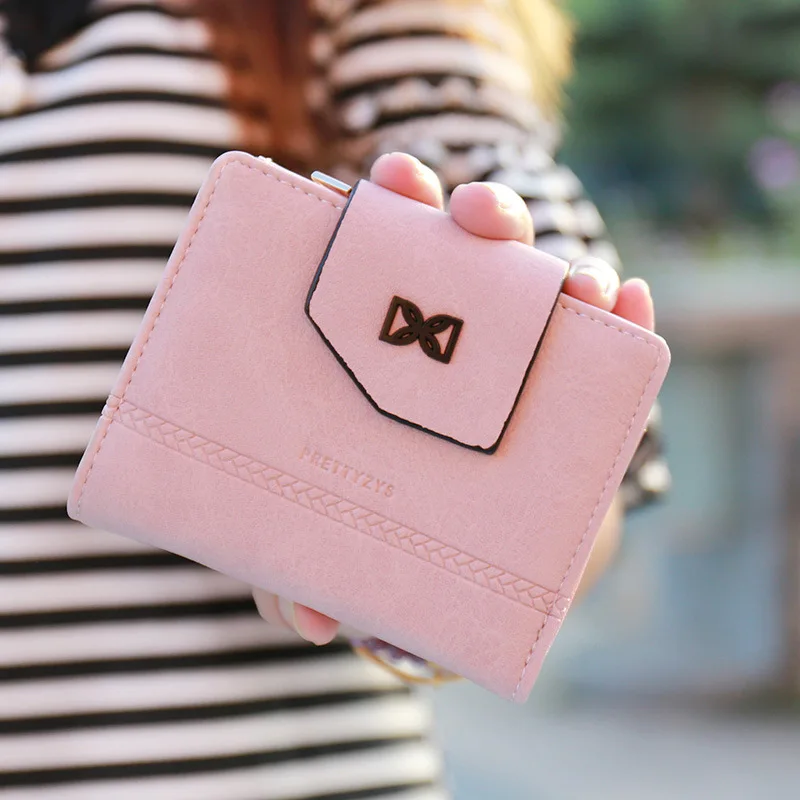 

DUDINI Fashion Printing Pattern Wallet Short Section PU Leather 2 Fold Wallets Solid Color New Style Zipper Hasp Purse