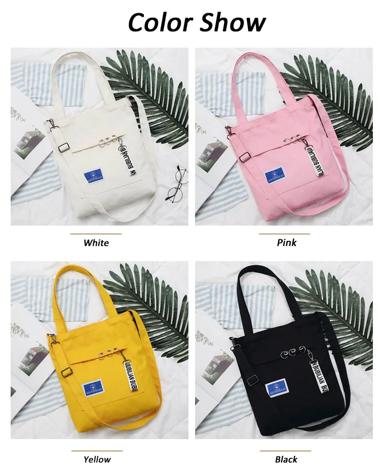 Girls Canvas Crossbody Tote Accessory Reusable Eco Friendly Shopping Bags Medium Fashion Painted Multi Use Chic Metal Zipper Bag (2)