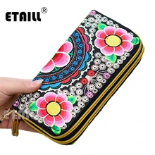 Hot Handmade Ethnic Flowers Embroidered Thailand Purse Clutch Mobile Phone Coin Bag Wallets Card Holder Luxury Brand Logo Wallet