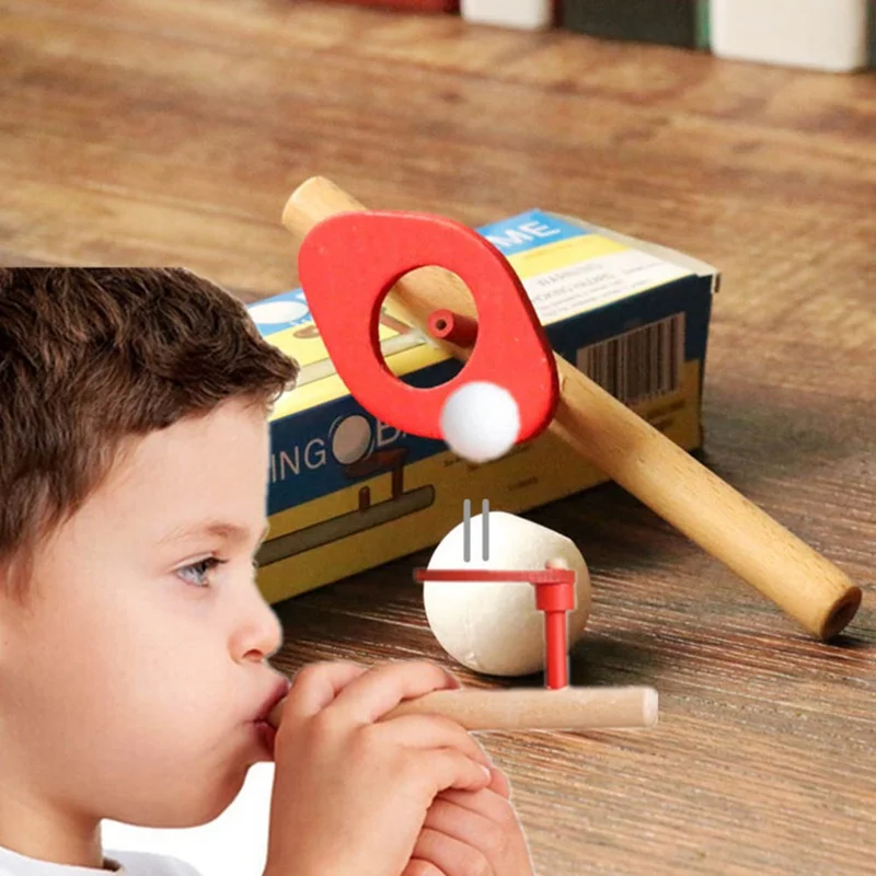 

2018 New Arrived Wooden Toy Nostalgic Gadgets Fun Wood Tube Balance Blow Ball Toy For Kids