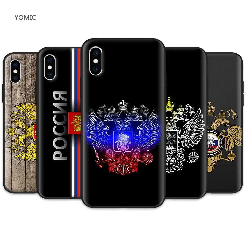 

Silicone Black Soft Case for Apple iPhone XR 7 8 6 6S Plus X XS MAX 5 5S SE mobile phone Cover Russia Coat of arms eagle flag