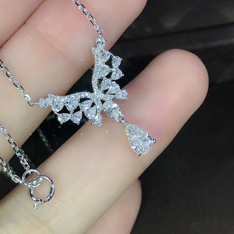 EDI роскошное свадебное ожерелье с настоящим бриллиантом 0.3ct GIA грушевидная огранка натуральный бриллиант 18K Белый Золотой кулон, украшения в подарок