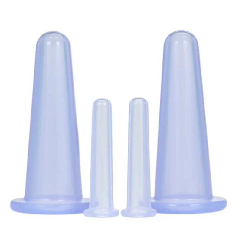 4 Pcs Blue Silicone Cupping Tools Set Face Set Deep Face Neck Facial Lifting Massage Vaccum Body