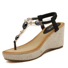 GOXPACER/новинка года; Милая женская обувь; модная обувь на танкетке; женские босоножки с бусинами; обувь с ремешком сзади; женская обувь; большие размеры 35-40