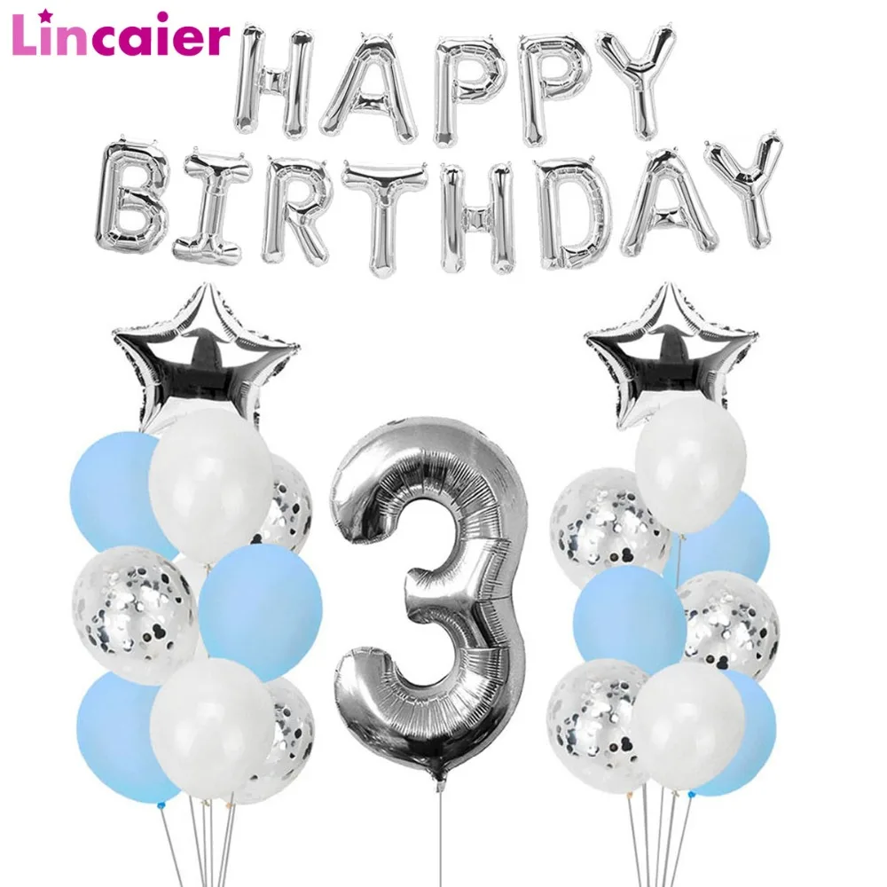 

3 Years Happy Birthday Balloons Party Decorations 3rd I Am Three Boy Banner Third Birthday Supplies