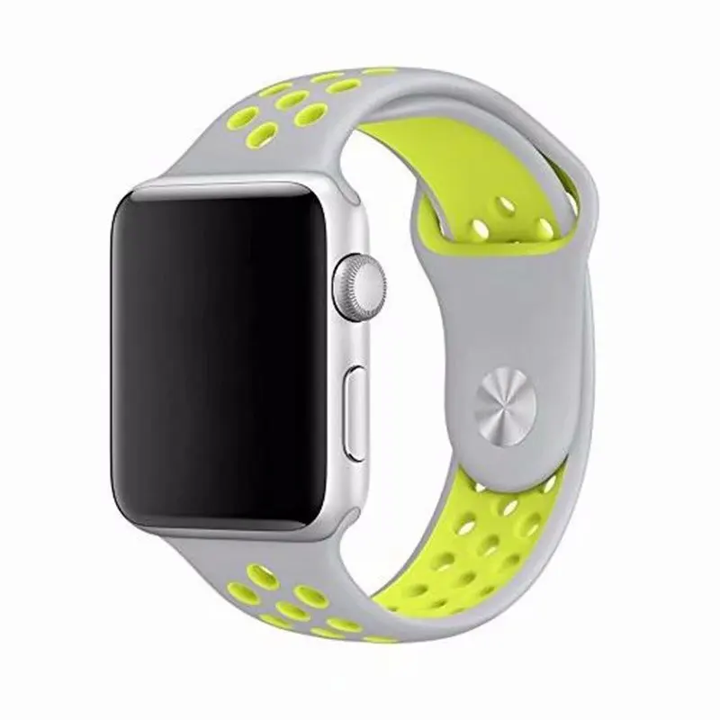 10 шт./лот силиконовые спортивные дышащий ремешок для наручных часов Apple Watch Смарт i-Watch 38/40/42/44 мм с ремешком 1/2/3/4G браслет