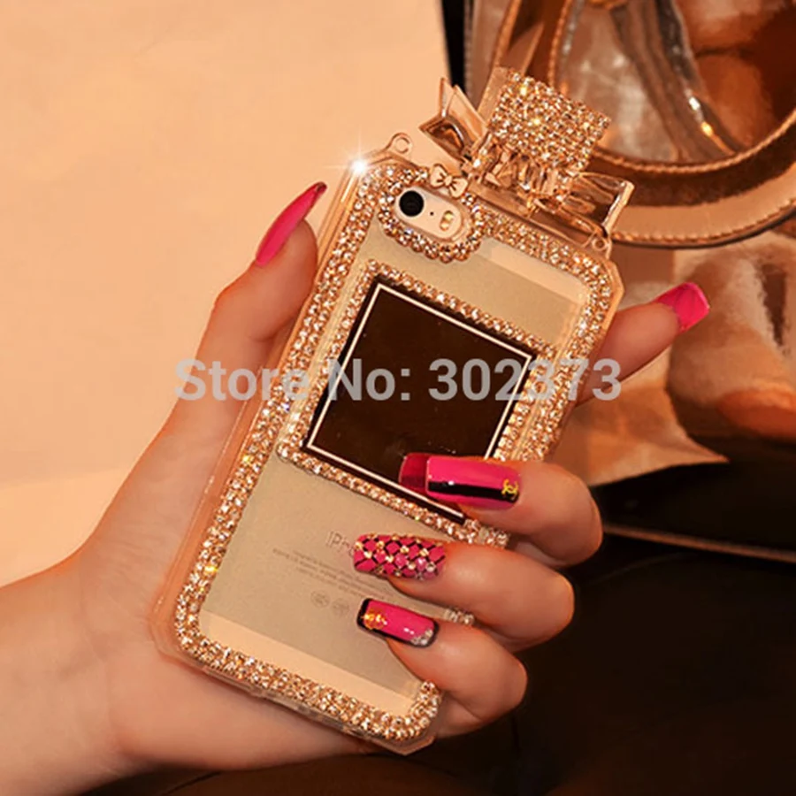 Luxury Bling Crystal Diamond Lanyard leather chain Perfume Bottle Case Cover for Iphone 5 5S 4 4S,for iphone 6 6s 7G 7PLUS case2