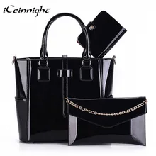 Iceinnight 3 Unidades compuesto bolso femenino de alta calidad de cuero de la pu de patentes bolso de las mujeres de moda solid negro mensajero bolsa feminina