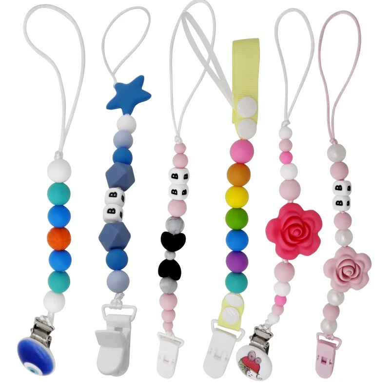 Newborn Baby Silicone Teething Pacifier Clips With Safe ABS Beads Chain Holder For Nipples Chew Toys High Quality | Мать и ребенок