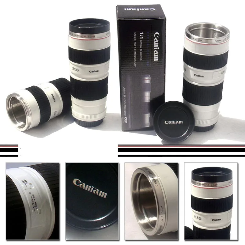 Креативная нержавеющая сталь SLR имитация кофейная чашка камера кофейная кружка в виде объектива 400 мл 500 мл кружка масштаб Термокружка креативный подарок - Цвет: Canon white 1