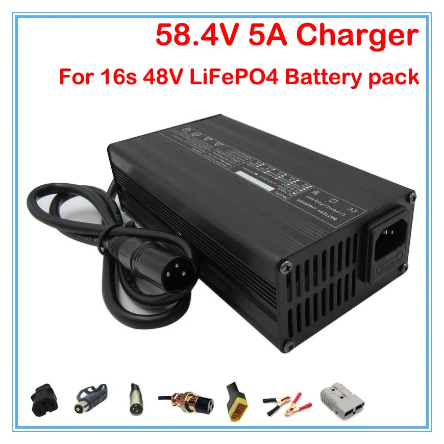 

Wholesale 5pcs/lot 360W 48V 5A charger 48V LiFePO4 Battery Charger 16S 58.4V 5A Charger XLRM Port Use for 48V LiFePO4 battery