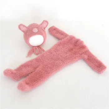 

Lovely Newborn Girl Romper Knitted Outfit Newborn Fuzzy Hat Photography Props Girl Baby Animal Hat Baby Footie Romper Set