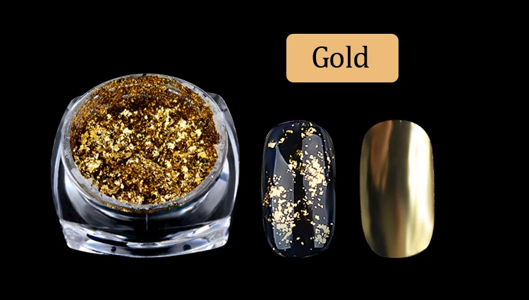 1 коробка золотой серебряный блеск алюминиевые хлопья волшебный зеркальный эффект порошки блестки Гель-лак для ногтей хромированные пигментные украшения - Цвет: Gold