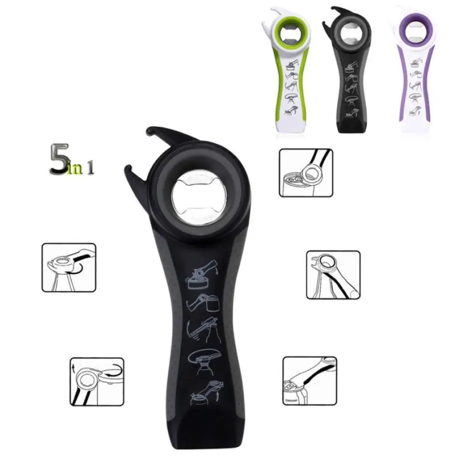 

5 in 1 Creative Multifunction Stainless Steel Can Opener Beer Bottle Opener Super Good Jar Opener Bar Kitchen Tool Accessaries