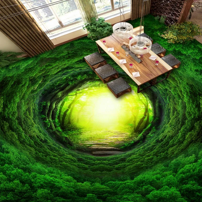 

Free Shipping Magic dream forest road 3D stereo custom Painting Self-adhesive flooring corridor wallpaper mural
