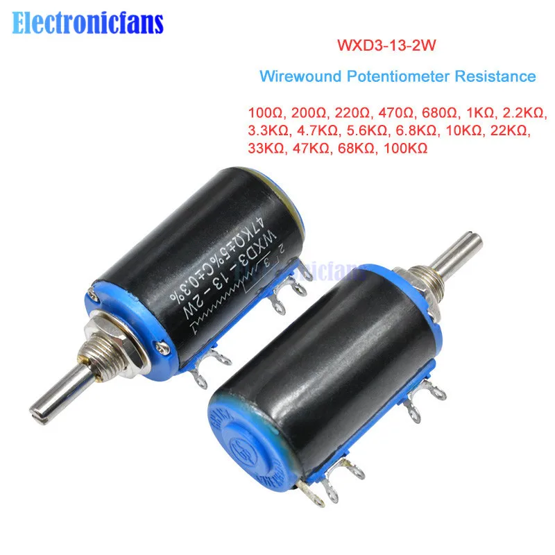 

2pcs WXD3-13-2W 100R 470R 1K 4.7K 10K 22K 47K 100KΩ Ohm WXD3-13 2W Wirewound Potentiometer 10 Turns Linear Rotary Potentiometer
