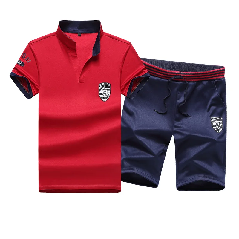 

Summer Short Sets Men Plus size 4xl Sportswear Casual Tracksuit Stand Collar Male Outwear Sweatshirts Hoodies T Shirt +shorts