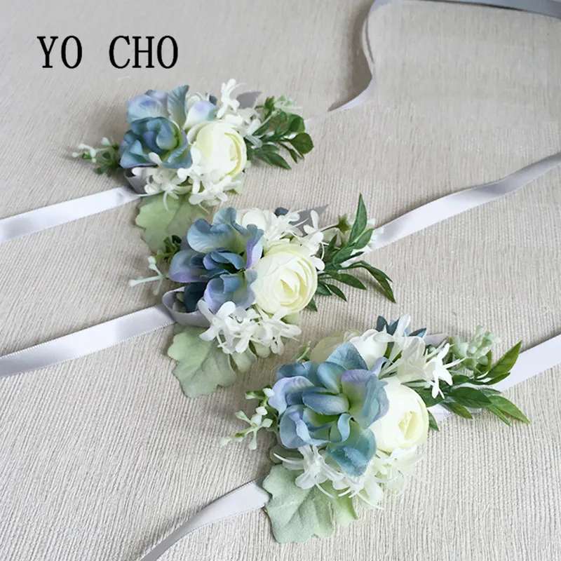 YO CHO 5Colors Artificial Rose Wrist Corsage Flower For Wedding Party Decor Wedding Bridal Women Girl Bridesmaid Delicate Floral