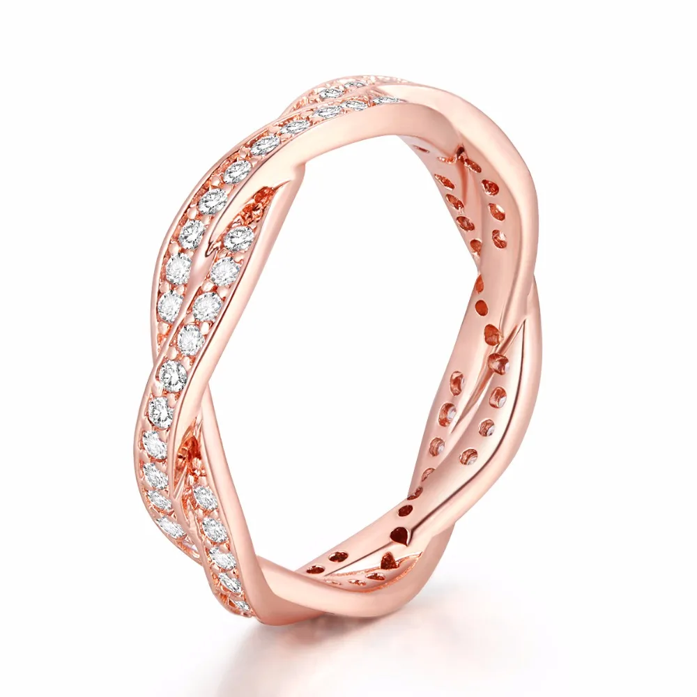 

Pandulaso Rose Golden Crystal Rings for Women Braided Pave Rings Fashion Silver 925 Jewelry for Girls Silver Rings Party Jewelry