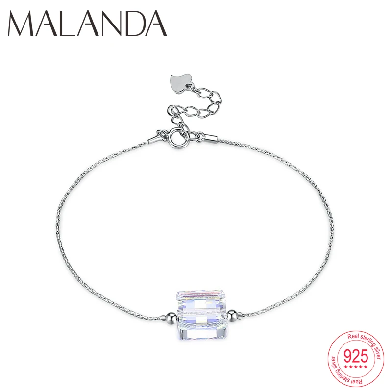 Браслеты Malanda с квадратным кристаллом от Swarovski, браслеты для женщин, модный браслет из стерлингового серебра, свадебные офисные ювелирные изделия, подарок