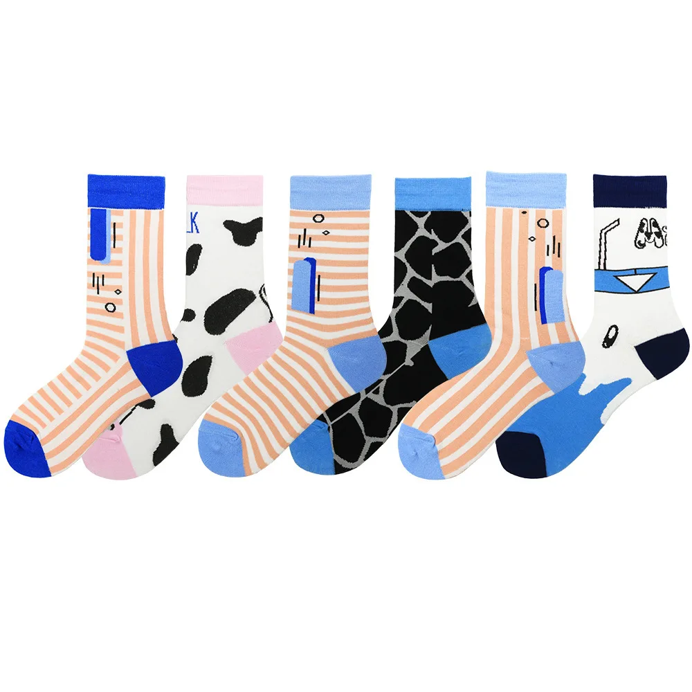 

PEONFLY Korean Style Women Socks New 2019 Autumn Sweet Cartoon Cow Pink Striped Sokken Combed Cotton Harajuku Kawaii Socks Femme