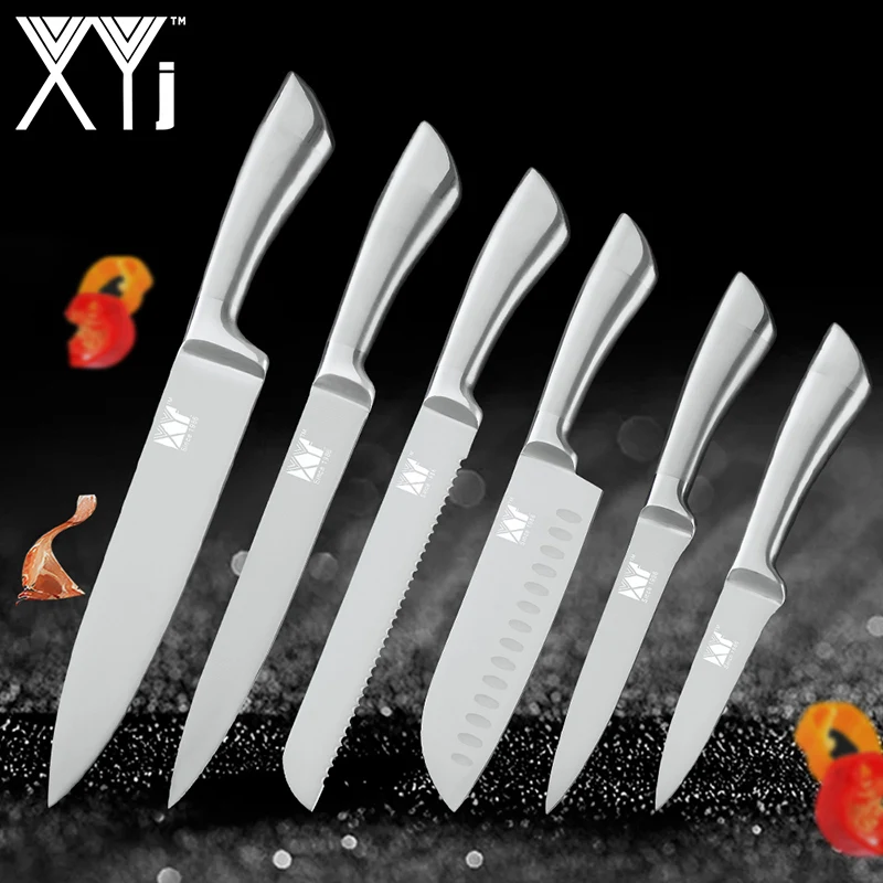 XYj 7cr17 набор кухонных ножей из нержавеющей стали, фруктовый нож Santoku, нож для нарезки хлеба, нож для приготовления пищи, цельные ножи - Цвет: A.6 pcs set