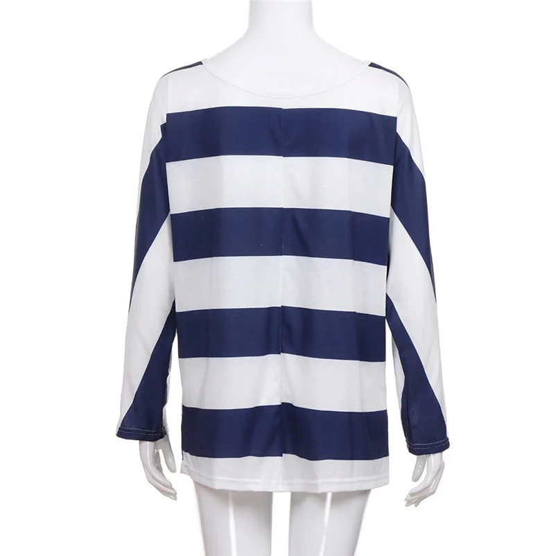 HOT Fashion womens tops and blouses 2018 Womens Striped Long Sleeve Top O-Neck Shirt Loose shirt Blouse camicette A06#N  (2)