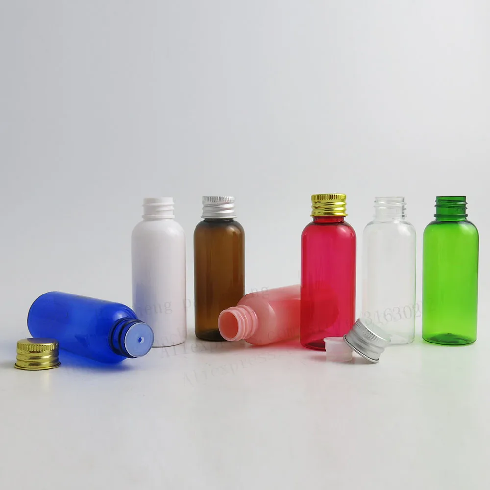 50 x 50ml Empty PET Dispensing Bottle With Aluminum Cap 50cc Cosmetic ...
