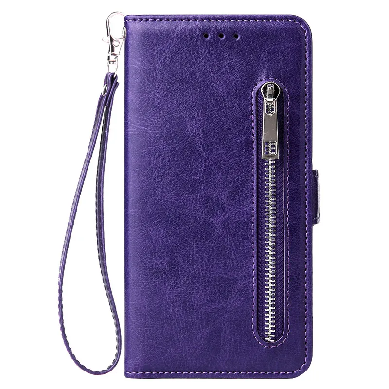 Wallet Zipper Etui Note8pro Case For Xiaomi Redmi 4A 4X 5A 6A Note 5 6 7 8 8T Pro Luxury Leather Flip Cover Phone Protect Coque - Цвет: Purple
