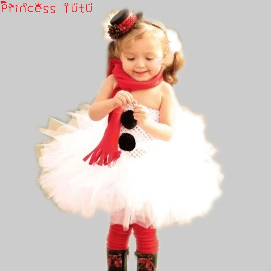 

Birthday Party Outfit Little Miss Frosty White Snowman Girl Tutu Dress Winter Christmas New Year Girl Dress With Top Hat&Red
