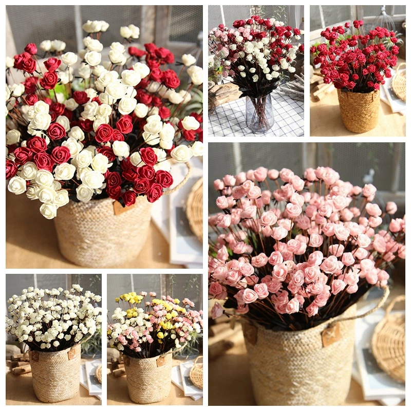 15 Heads Artificial Rose PE Flowers for Xmas New Year Home Wedding Party Birthday Decoration 50cm Fake Plants for Table Decor