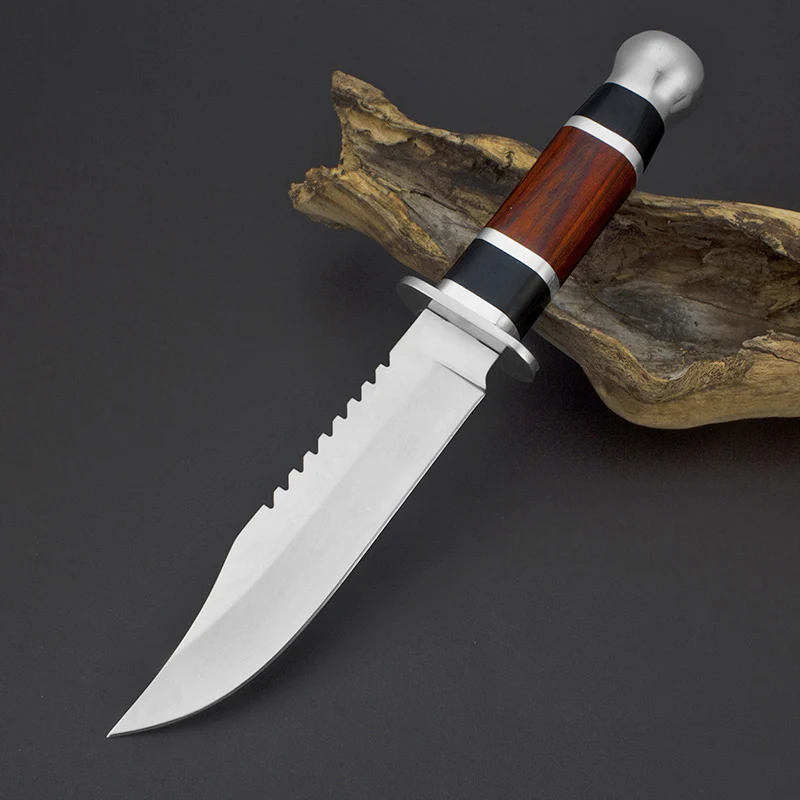 Mengoing Outdoor Hunting Survival Knife 5Cr13Mov Steel Wood Handle Tactical Army Fixed Blade Knives