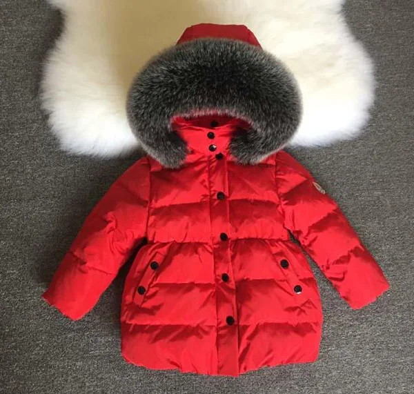 Children winter clothes coats girl white duck down down jacket natural fur collar cap removable