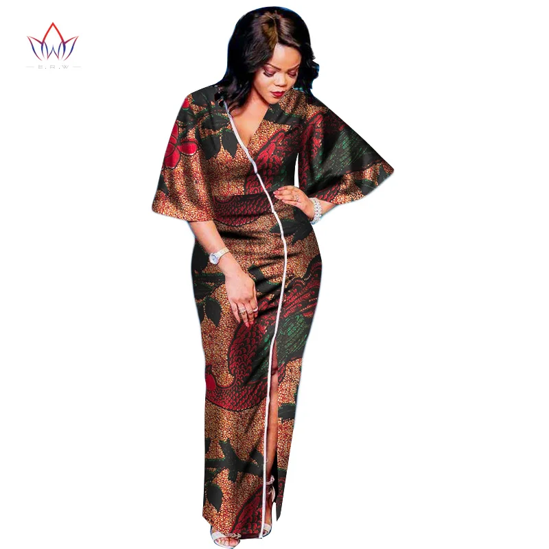 Летние модные африканские платья для женщин Дашики размера плюс африканская одежда Vestidos с глубоким v-образным вырезом Вечерние платья BRW WY2578