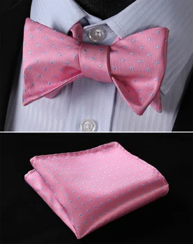 

BD1012P Pink Blue Polka Dot 100%Silk Jacquard Woven Men Butterfly Bow Tie BowTie Pocket Square Handkerchief Hanky Suit Set