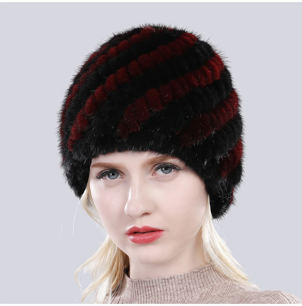 Женская зимняя вязаная шапка из натурального меха норки, натуральная теплая, хорошая эластичность, меховая шапка для русской леди, качественные шапки из натурального меха норки