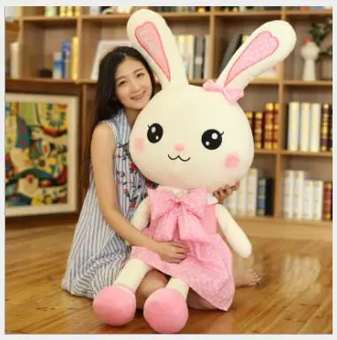 

WYZHY New cloth velvet plush rabbit doll children's floral skirt bow tie rabbit to send girls creative birthday gift 150CM