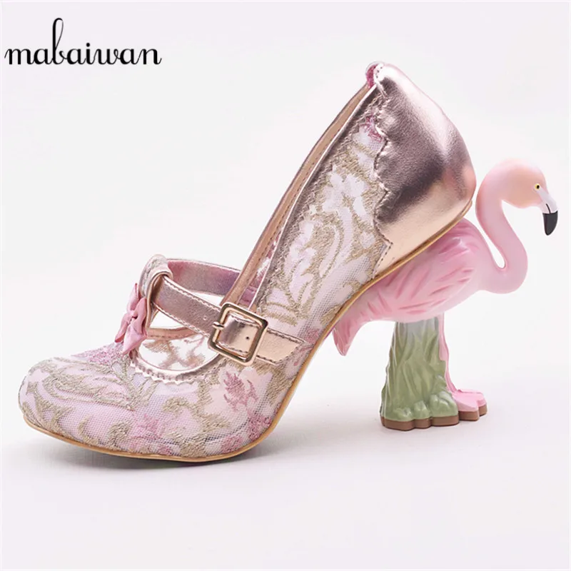 

Mabaiwan 2017 Fashion Women's Shoes Strange High Heels Women Pumps Mary Janes Party Dress Shoes Flamingo New Design Shoes Women