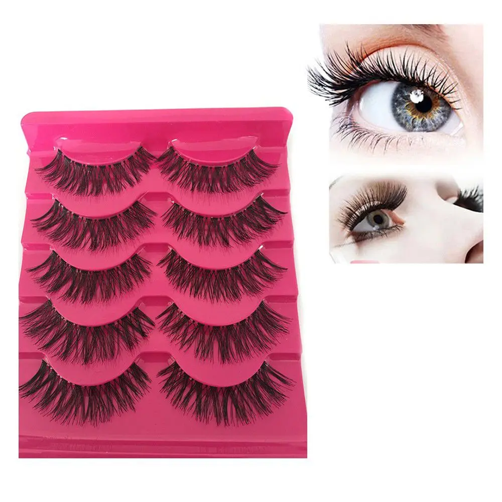 

5 Pairs New Fashion Women Soft Natural Long Cross Fake Eye Lashes Handmade Thick False Eyelashes Extension Beauty Makeup Tools