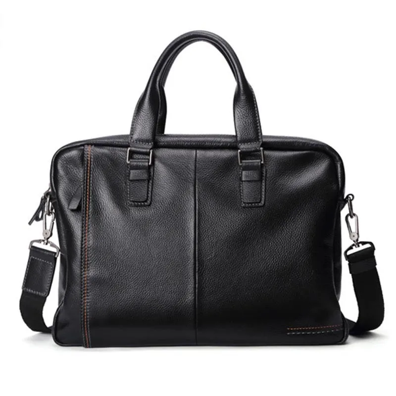 

2019 New 100% Genuine Leather Men's Briefcase Fashion Large Capacity Business bag Natural Cowskin Black Male Shoulder Laptop Bag
