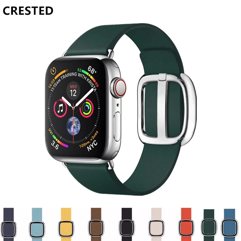 

CRESTED Leather strap For Apple Watch band 4 42mm/38mm iwatch band 3 44mm/40mm correa Modern bracelet belt watch Accessories 2/1