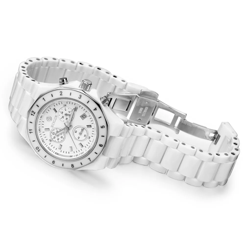BINLUN японский механизм чисто белые керамические женские спортивные часы водонепроницаемые устойчивые к царапинам Светящиеся женские кварцевые часы с циферблатом